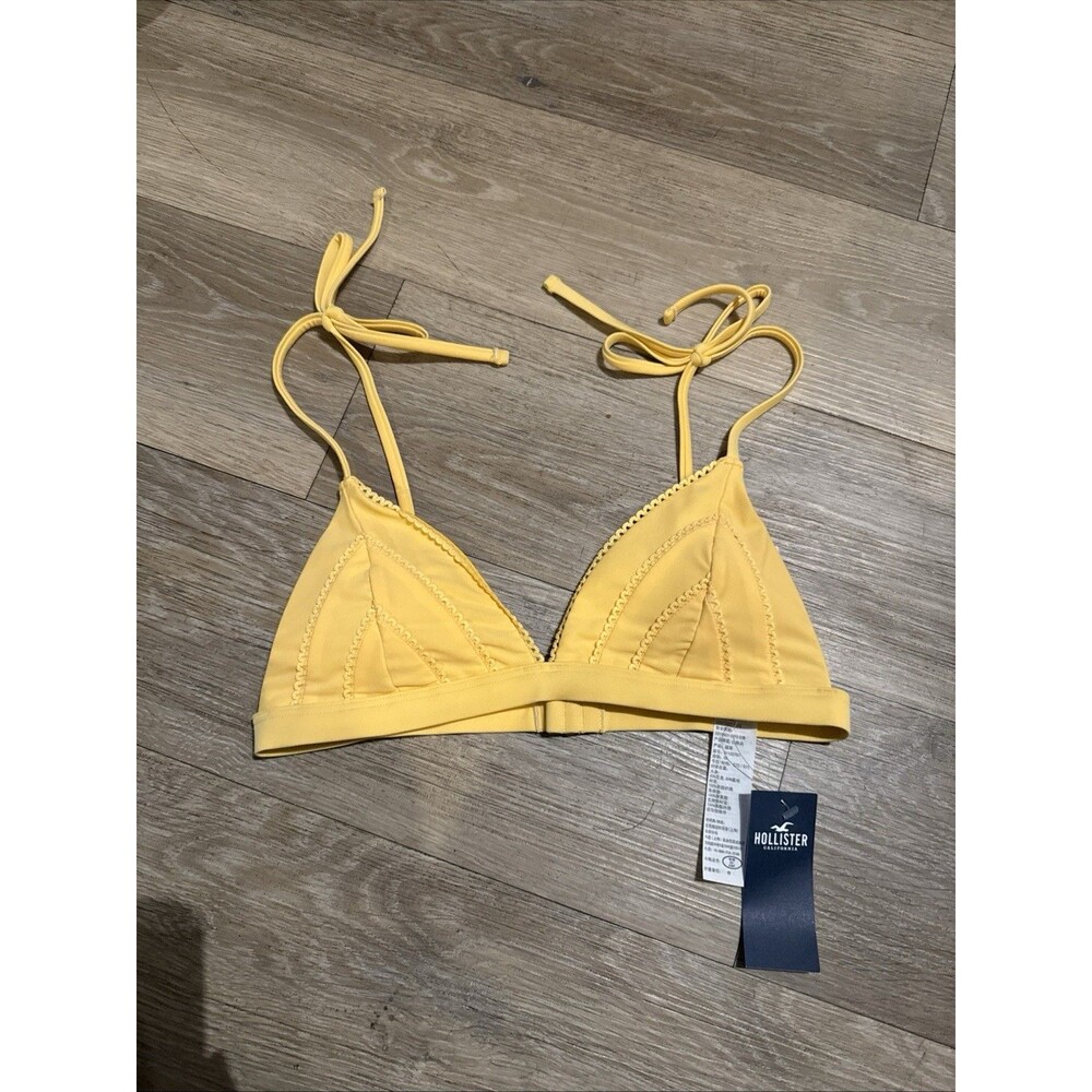 Hollister Swim Bikini Top Yellow Triangle Tie Shoulder XS NWT Beach